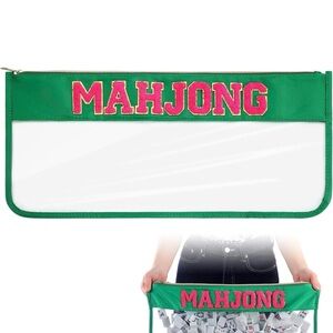 Clear Mahjong Tile Zip Pouch in Green with Pink Lettering